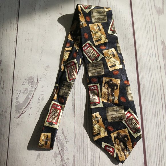 Coca Cola Brand Multicolor Athletic Sports Print 100% Silk Neck Tie - Picture 3 of 6